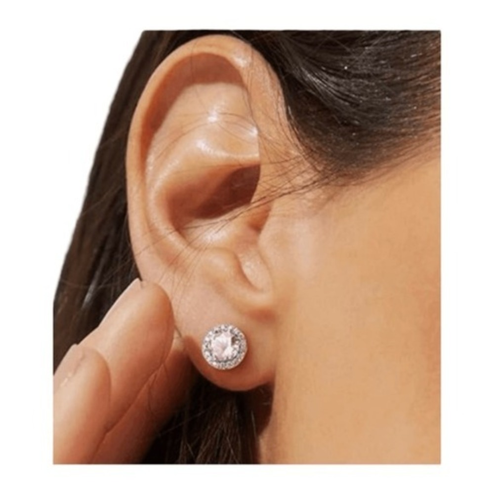 Suplight 925 Sterling Silver Tourmaline CZ Birthstone Halo Earrings Round Stud - Picture 2 of 5